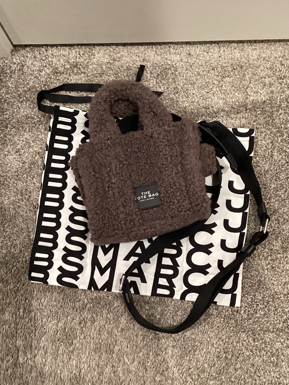 Marc Jacobs Brown Faux-Shearling Mini Tote with Crossbody Strap